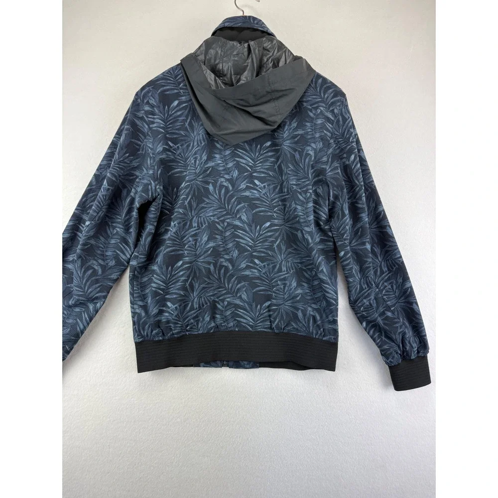 Banana Republic Jacket Mens Small Blue‎ Tropical Leaf Print Hooded Full Zip